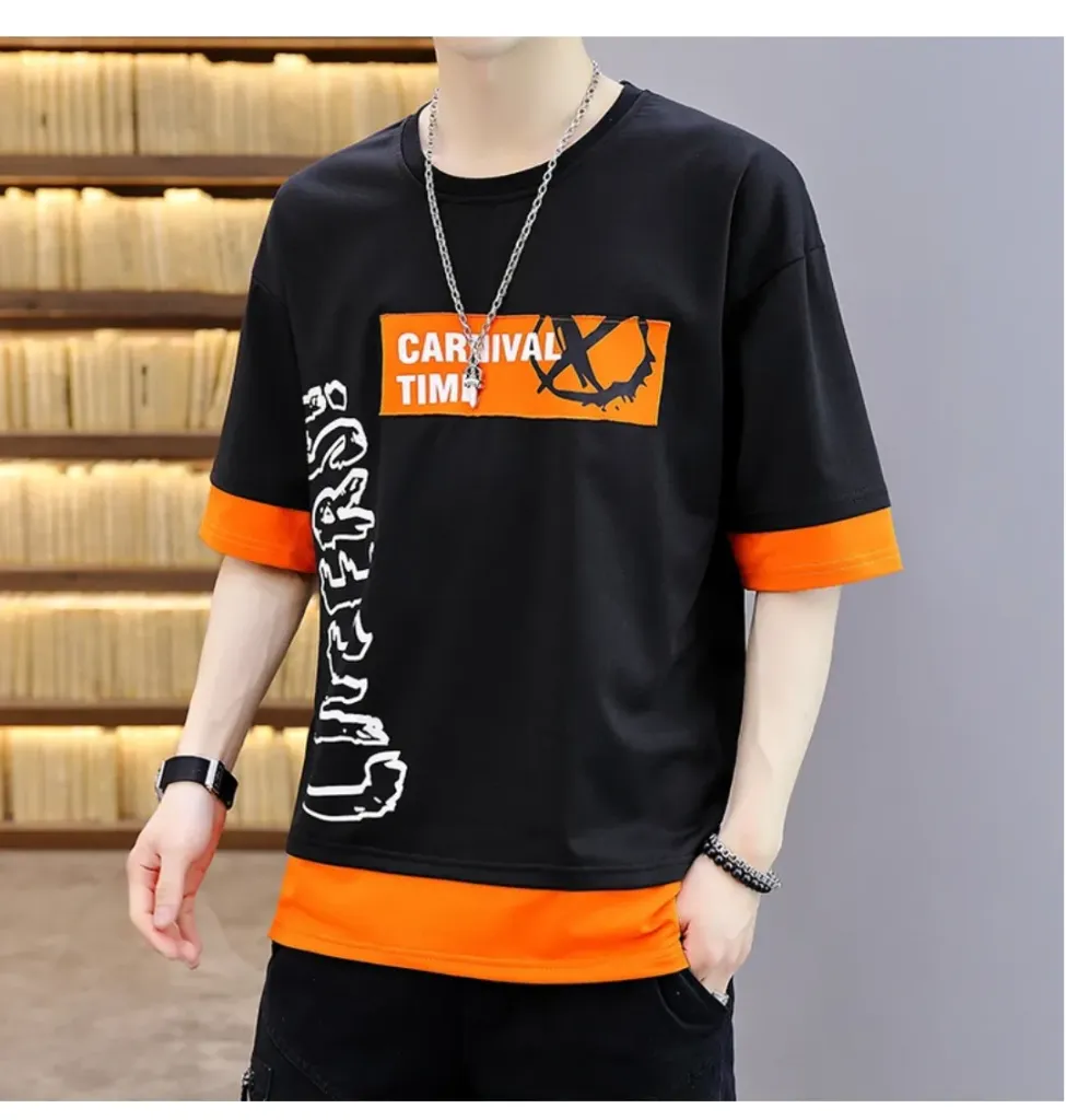 NB NICKY BOY Men Printed Round Neck Cotton Blend Black T-Shirt