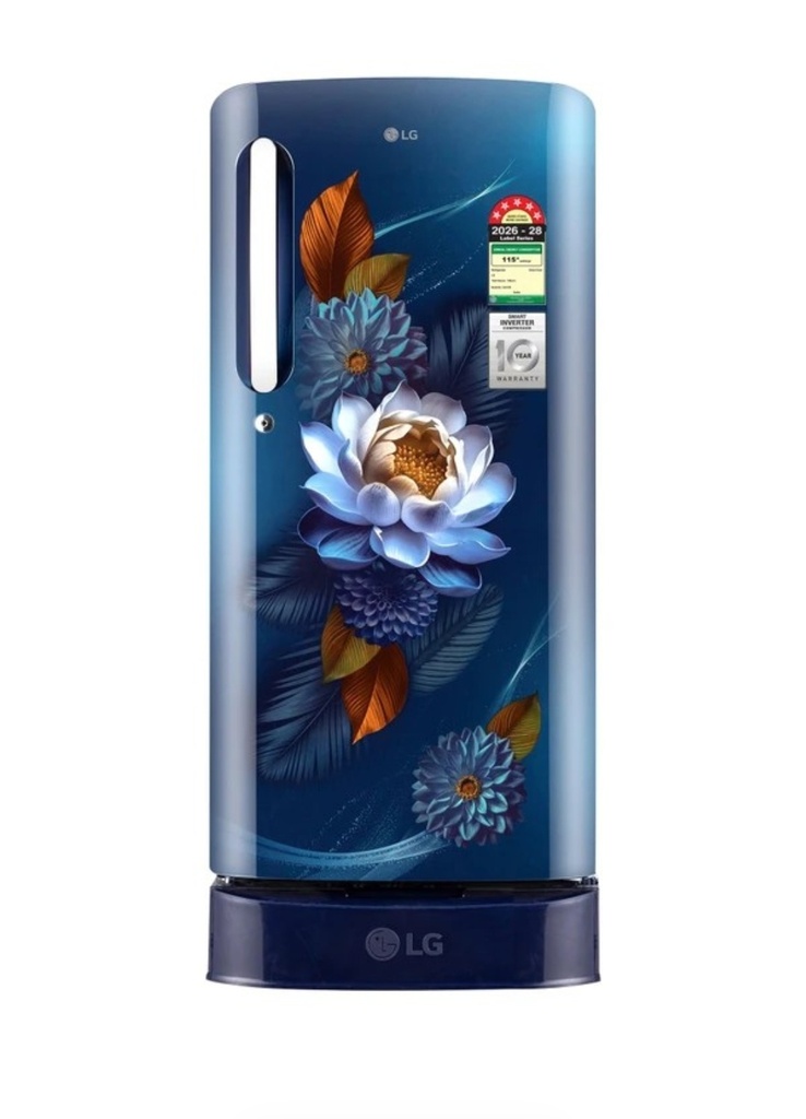 LG 185 L Direct Cool Single Door 5 Star Refrigerator with Base Drawer  with Smart Inverter Compressor, Runs on Home Inverter, Fit Max Chiller Tray & 2026 Model (Blue Waterlilly, GLD1956ZABW)